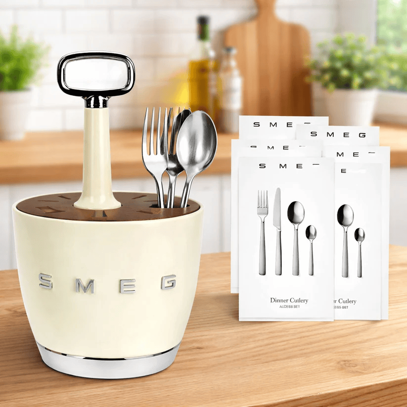 Porta-Talheres SMEG com Conjunto Completo de 24 Peças em Aço Inoxidável
